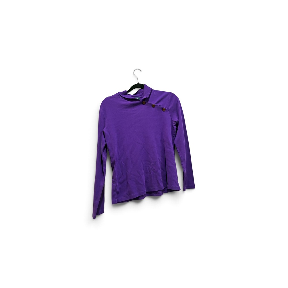 Lauren Ralph Lauren Purple Asymmetrical Button Neck Cotton Top Womens Medium